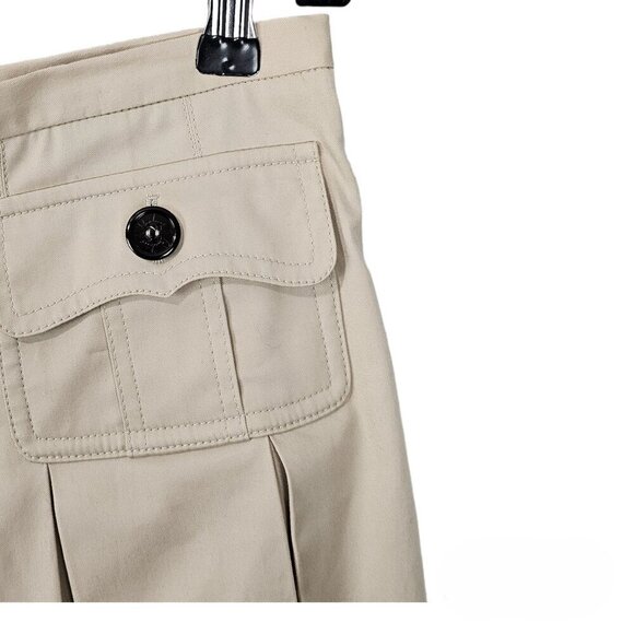 Burberry Wide Pleated High Waist Cotton Tan Knee Length Skirt - Picture 4 of 16